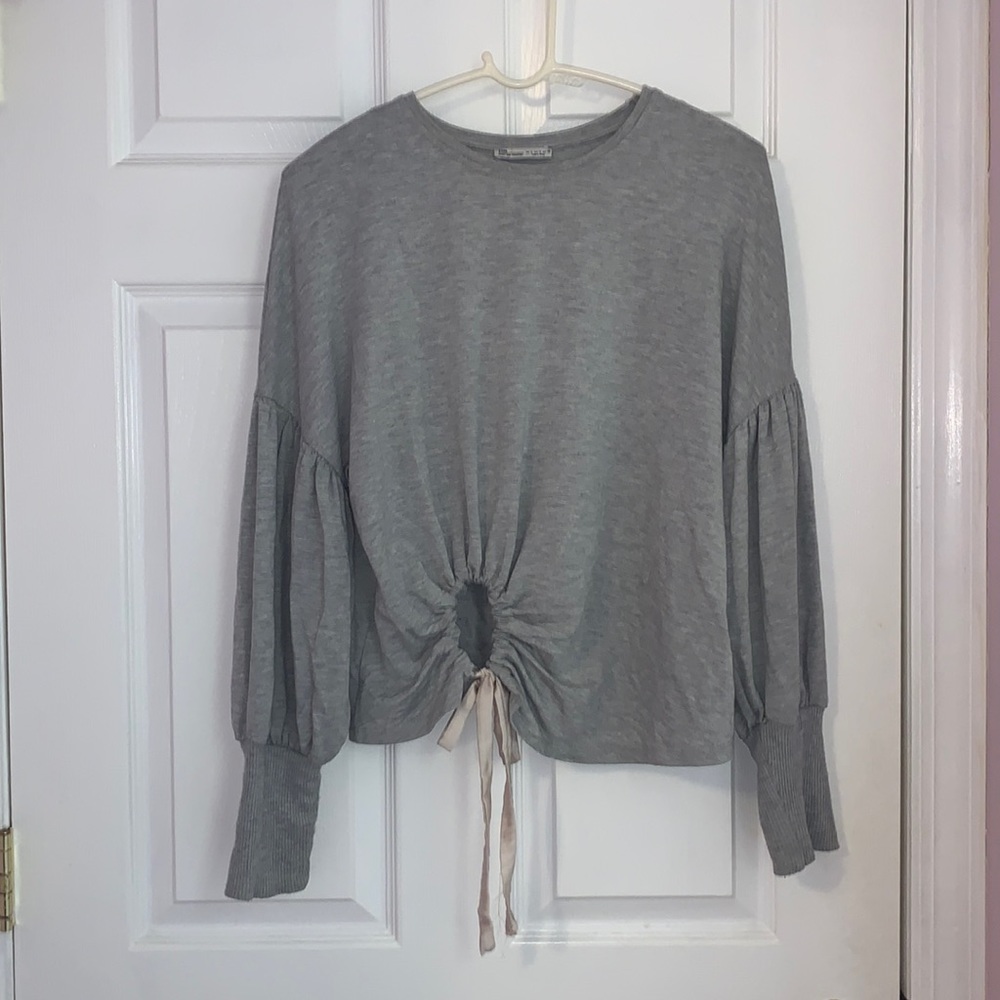 ZARA Gray Balloon Sleeve Top
